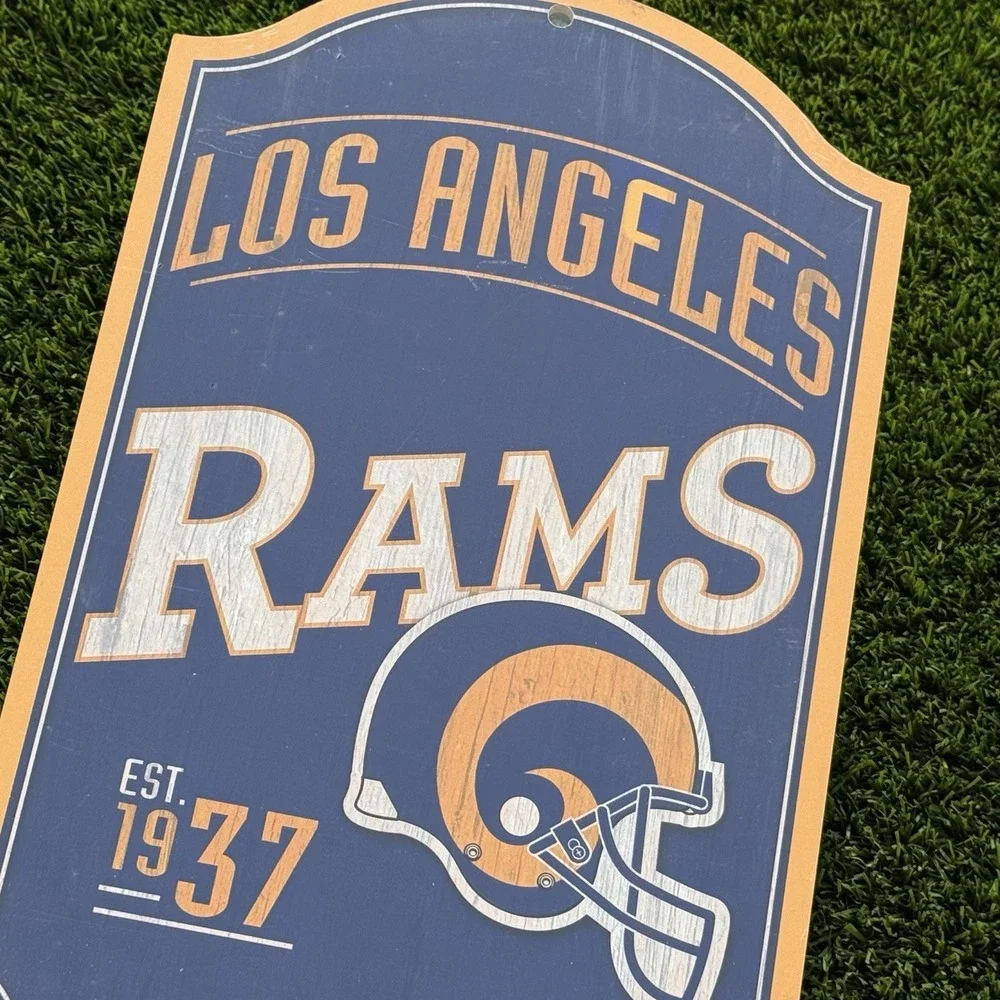 New WinCraft NFL Los Angeles Rams‎ Wooden Sign Blue Football Cave Design Decor